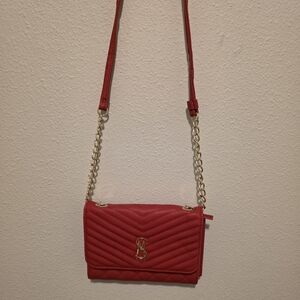 Steve Madden Elegant Red Quilted Shoulder Bag with Gold Chain